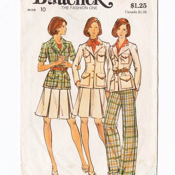 Butterick 3582 Misses Jacket, Skirt, Pants 60s Vintage Sewing Pattern Size 10 Bust 32 1/2 Patch Pockets, Pleated Skirt, Front Zip Pants