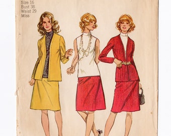 Simplicity 9904 Misses Jacket Blouse Skirt 70s Vintage Sewing Pattern Size 16 Bust 38 Cardigan Jacket, Straight Skirt