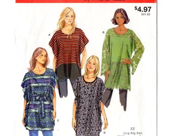 McCall's 9187 Misses Tunic, Belt Sewing Pattern Uncut Size L, XL, XXL Bust 38 - 48 Very Loose Fitting Top, Easy