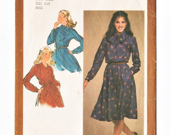 Simplicity 9726 Misses Dress Sash 80s Vintage Sewing Pattern Size 6, 8 Shirtdress, Long Sleeve, Flared Skirt