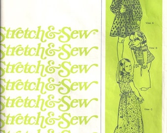 Stretch & Sew 905 Girls Peasant Dress, Top 70s Vintage Sewing Pattern Size 2, 3, 4, 5, 6, 7, 8 Chest 21, 22, 23, 24, 25, 26, 27 Maxi Dress