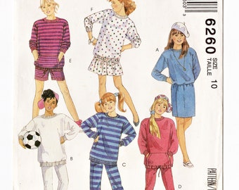 McCall's 6260 Girls Top, Skirt, Dress, Pants, Shorts 90s Vintage Sewing Pattern Size 10 & Chubby 10 1/2 Sportswear, Sweatshirt, Very Loose