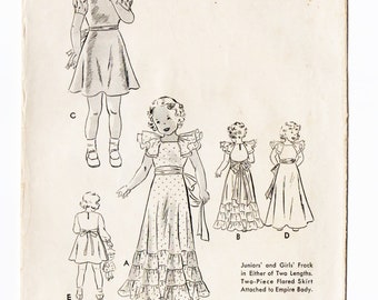 Butterick 7171 Girls Formal or Casual Dress 20s Vintage Sewing Pattern Size 4 Cape Sleeve, Ruffles, Flared, Empire, Deltor, Flower Girl