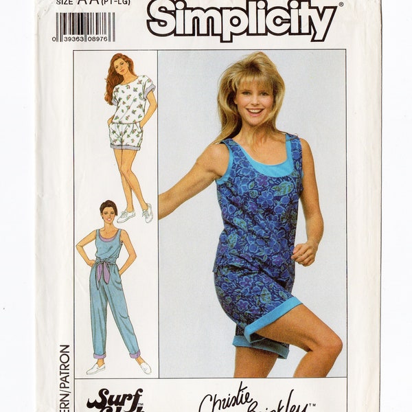 Simplicity 9158 Misses Pants, Shorts, Tank Top, Shirt 80s Vintage Sewing Pattern Uncut Size PT, S, M, L 6 - 20 Christie Brinkley Sportswear