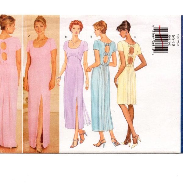 Butterick 5366 Misses Keyhole Back Maxi/Short Dress 90s Vintage Sewing Pattern UNCUT Size 6, 8, 10 Evening Gown Back Pleated Drape