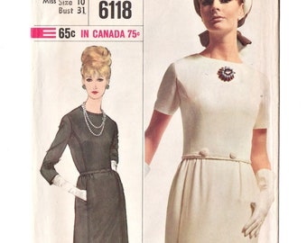 Simplicity 6118 Misses Designer Fashion Dress 60s Vintage Sewing Pattern Size 10, Bust 31 Princess Seams, Straight Skirt, Basic Dress