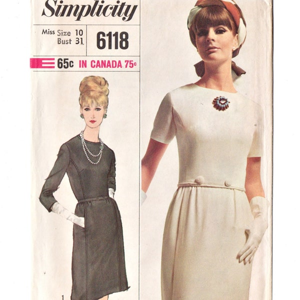 Simplicity 6118 Misses Designer Fashion Dress 60s Vintage Sewing Pattern Size 10, Bust 31 Princess Seams, Straight Skirt, Basic Dress