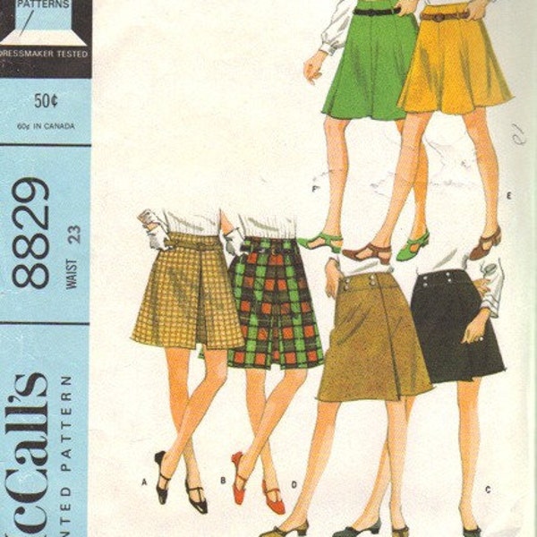 McCall's 8829 Teen Girl Skirts 60s Vintage Sewing Pattern Waist 23 Low Rise Flared