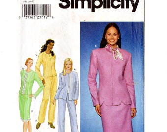 Simplicity 9068 Misses Jacket, Skirt, Pants 90s Vintage Sewing Pattern Uncut Size 6, 8, 10, 12 Princess Seams, Shaped Hemline, High Waisted