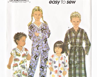 Simplicity 9853 Toddler Pajamas, Sleeper, Robe Vintage Sewing Pattern Uncut Size 1/2, 1, 2 Easy To Sew Summer or Winter Pajamas, Wrap Robe,