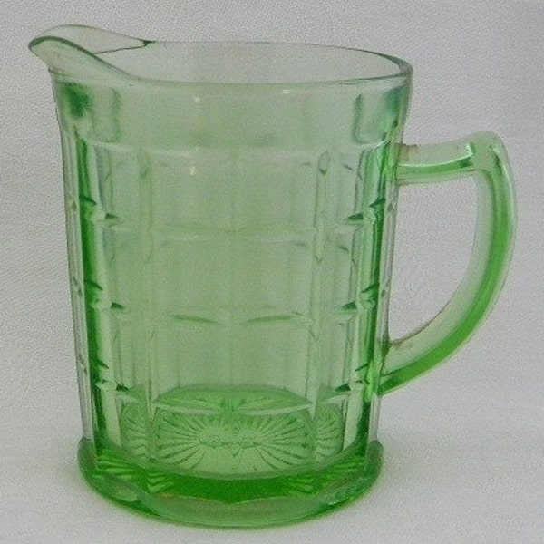 Hazel Atlas Green Colonial Block Cream Pitcher Uranium Depression Glass