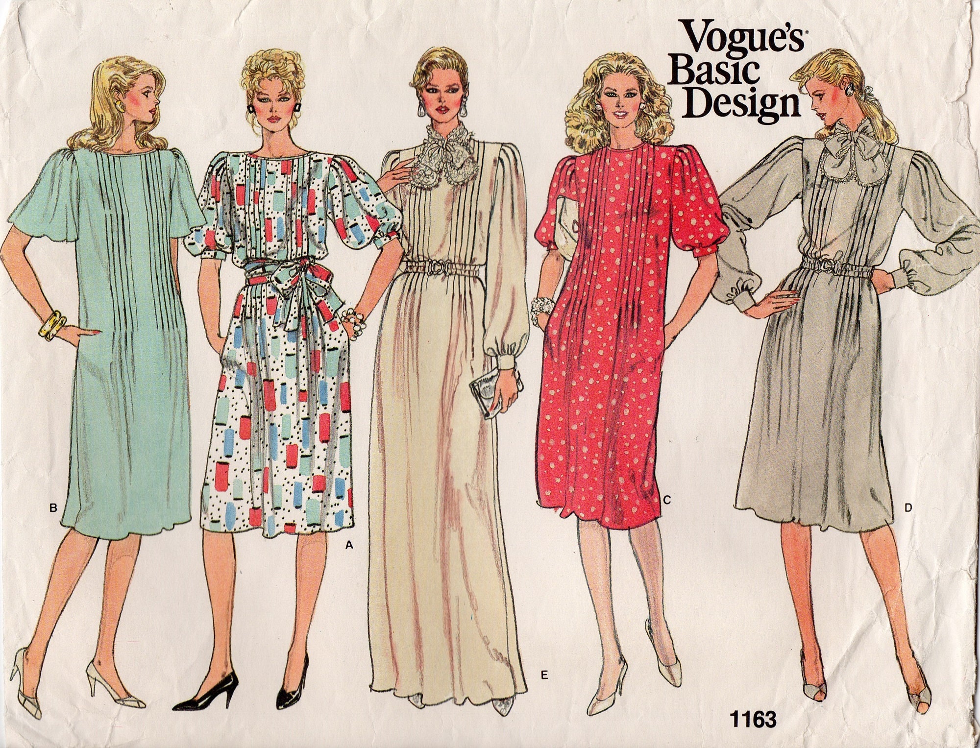 Vogue 1163 Misses Tucked Dress 80s Vintage Sewing Pattern Size