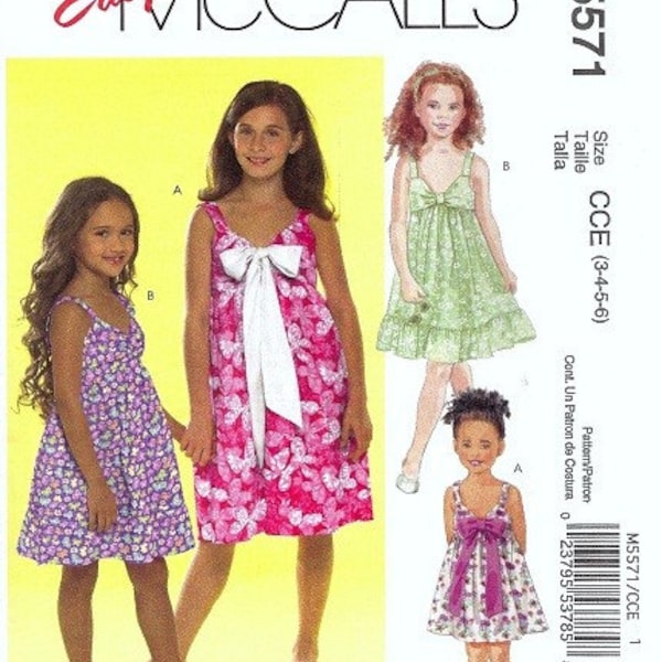 McCall's 5571 Girls Dress, Sundress Sewing Pattern Size 3, 4, 5, 6 Uncut