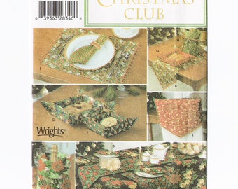 Simplicity 4840 Christmas Table Accessories Vintage Sewing Pattern Uncut Christmas Club Basket, Chair Back Cover, Place Mats, Runner