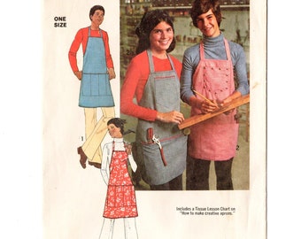 Simplicity 7254 Misses, Mens Cobbler Full Apron 70s Vintage Sewing Pattern One Size Unisex