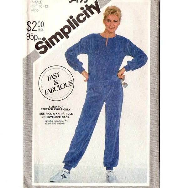 Simplicity 5493 Misses Warm Up Top, Pants 80s Vintage Sewing Pattern Size Small 10 - 12 Bust 32 1/2 - 34 Uncut Track, Sweat Suit Sportswear