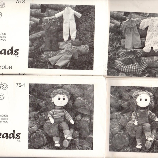 1980 Knotheads Girl Boy Doll Vintage Sewing Pattern 75-0, 75-1 Extra Clothes 75-2, 75-3