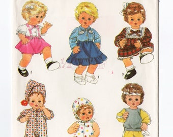 Simplicity 8376 Baby Doll Clothes 80s Vintage Sewing Pattern Medium 15 - 16 Inches Romper, Dress, Pajamas, Sweatsuit