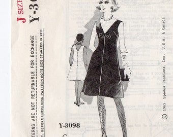 Spadea Y - 3098 Misses Dress, Jumper 60s Vintage Sewing Pattern Size 10 Bust 34 Front & Back V Neck, Sleeveless, Designer Pattern