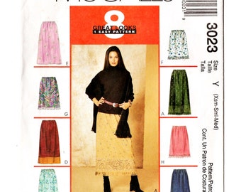 McCall's 3023 Misses Pull-On Skirts Vintage Sewing Pattern Uncut Size XS, S, M Waist 22 - 28 Two Lengths, Hemline Trim Variations