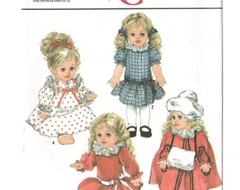 Simplicity 9478 Doll Clothes 80s Vintage Sewing Pattern Uncut Size S/M, L 14" - 18" Dress, Cape, Nightgown, Hat, Muff