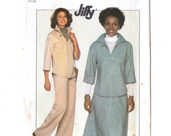 Simplicity 8169 Misses Jiffy Top, Skirt, Pants 70s Vintage Sewing Pattern Size 12 Bust 34 Pullover, Raglan Shirt Casual Separates