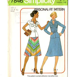 Vintage Simplicity Pattern #7846 Misses Two Piece Dress Bias Skirt Size 12 /& 14 UNCUT 1976 Personal Fit Pattern