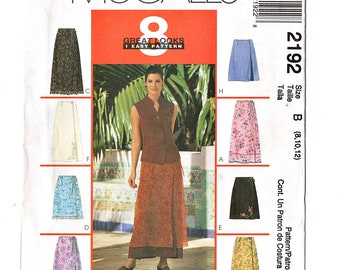 McCall's 2192 Misses Wrap Skirt 90s Vintage Sewing Pattern Uncut Size 8, 10, 12 Side Tie, 2 Lengths, Overskirt