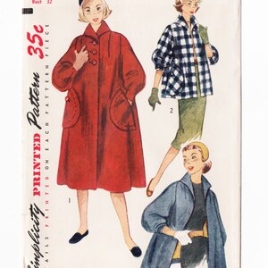 Simplicity 3737 Teen Miss Swing Coat, Topper 50s Vintage Sewing Pattern Uncut Size 14 Bust 32 Pyramid, Jacket, Flared, Big Pockets