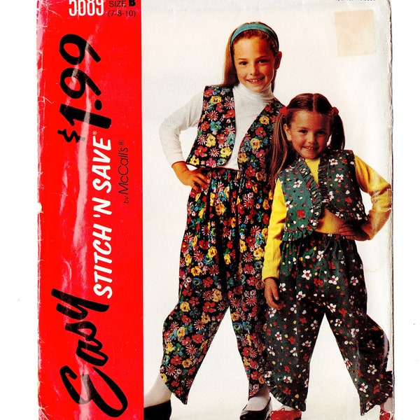 McCall's 5689 Girls Easy Vest, Pants 90s Vintage Sewing Pattern Uncut Size 7, 8, 10 Baggies, Harem Pants, See N Save