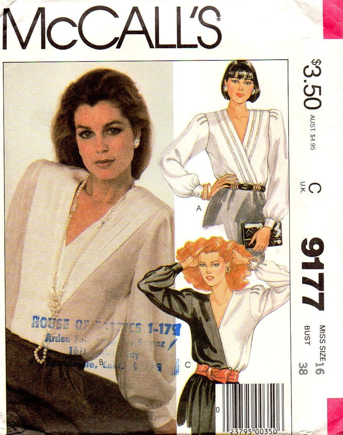 McCall's 9177 Misses Mock Wrap Blouse 80s Vintage Sewing | Etsy