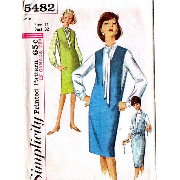 Simplicity 5482 Misses Blouse, Jumper 60s Vintage Sewing Pattern Size 12 Bust 32