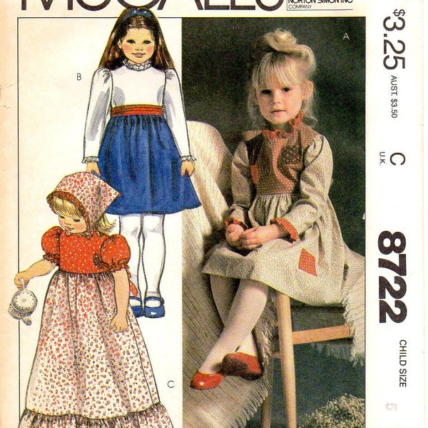 McCall's 8722 Girls Prairie Dress, Scarf Helen Lee 80s Vintage Sewing Pattern Size 5 Chest 24 Uncut