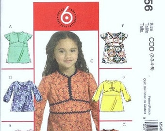 McCall's 5456 Girls Casual Tops Sewing Pattern Size 2, 3, 4, 5 Uncut