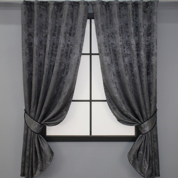 Black Designer Curtains, Luxury Jacquard Panels for Bedroom, Living Room, Children's Room, Custom Size