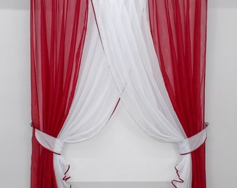Effen rode pure gordijnen set, elegante voile panelen, slaapkamer woonkamer decor, home pure gordijnen, raambehandelingen