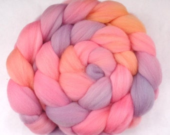 Pink Purple Orange hand painted polwarth fiber 100g/3.5oz, 18-20mic roving for wet felting/dreads/spinning/weaving, dyed unspun wool braid