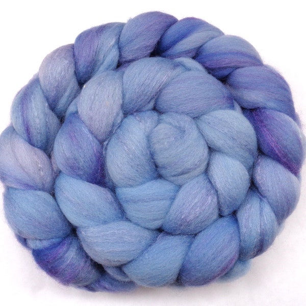 Fibres mèches de soie mérinos teintes à la main pour le filage et le feutrage, mélange 50-50 bleu denim violet, laine non filée 20 microns pour dreadlocks, 100 g/3,5 oz