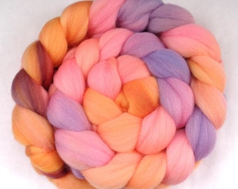 Orange Blue Pink Purple hand dyed polwarth fiber 100g/3.5oz, 18-20 micron roving for wet felting/dreads/spinning/weaving, unspun wool braid