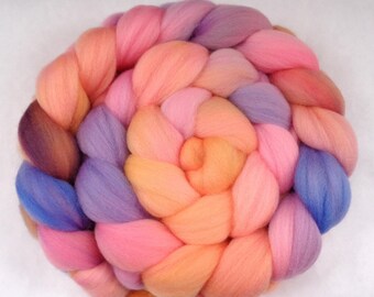 Blue Pink Purple Orange hand dyed polwarth fiber 100g/3.5oz, 18-20 micron roving for wet felting/dreads/spinning/weaving, unspun wool braid