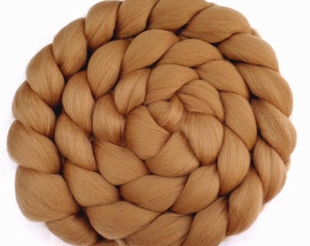 Caramel Brown II merino felting spinning wool fiber, 22 micron roving for dreads, dark beige doll hair combed top, chunky weaving 3.5oz/100g