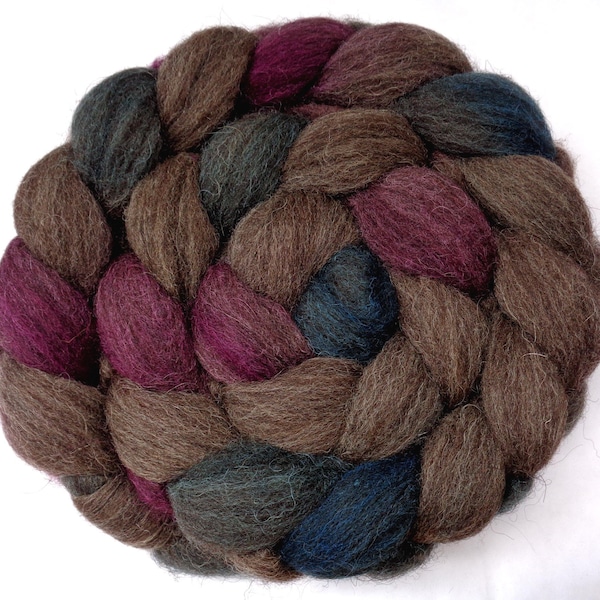 Peruvian hand dyed wool top for beginners, 25 micron felting spinning fiber, teal magenta purple brown roving for dreads, 100g/3.5oz