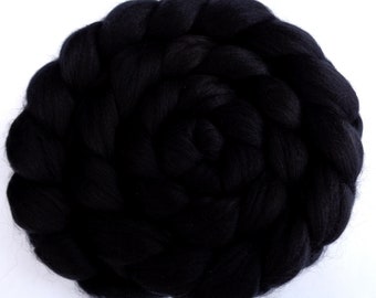 Jet black merino wool roving, 22 micron fiber for hand spinning/wet and needle felting/dreads, chunky weaving braid, doll hair, 3.5oz/100g