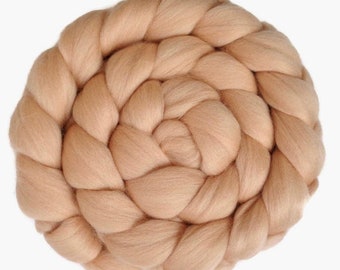 3.5oz/100g muted apricot merino spinning fiber 20 micron, light skin tone roving wool for felting and felt dolls, combed top, unspun braid