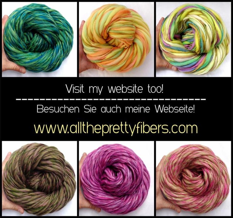 May include: Six skeins of hand-dyed yarn in various color combinations, including green and blue, yellow and orange, pink and purple, and brown and green. The yarn is arranged in a circle and is ready to be used for knitting or crocheting.