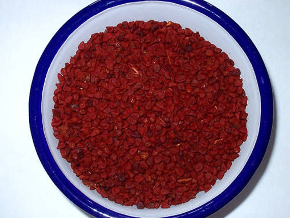 Annatto seeds, natural plant dye for hand dyeing wool silk and vegetable fiber, produces range of orange shades, 100g, 3.5oz