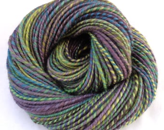 Solway Firth hand spun dyed shetland yarn bulky weight, chunky medium knitting wool green purple teal brown, 95g/90m, 3.4oz/100yds