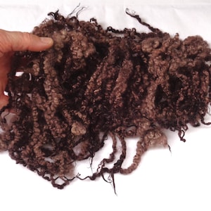 British bluefaced leicester hand dyed curly fleece, dark brown black bfl wool locks for textured felting doll hair and spinning, 1oz/30g
