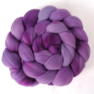 Merino 13 micron hand dyed ultra fine wool roving 100g/3.5oz, luxury spinning/wet felting fiber purple shades, gift for yarn spinner