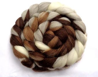 Wool roving blend of 4 natural shades 110g/3.9oz, fiber for spinning/needle felting/weaving/hand dyeing, white gray brown wool 24-27micron